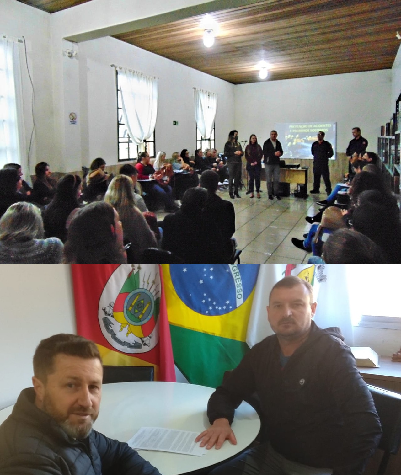 Hoje com o secretário de educação Anderson Guths ( teco ) falamos sobre o treinamento de primeiros socorros aos funcionários da educação infantil, e séries iniciais do município. Que foi realizado segundo a Lei de minha autoria feita em 2018 garantido assim segurança e tranquilidade para os pais e para os funcionários, dando conhecimento de como proceder em casos de uma emergência com algum aluno. Quero agradecer a equipe da secretaria de educação e a técnica em segurança do trabalho Denise e o corpo de bombeiros.